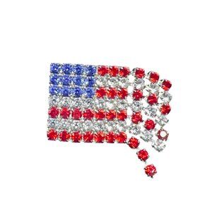 Silver Tone With Red, Clear And Blue Rhinestones Articulating Flag Brooch (5588)